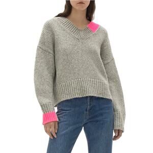 nwot HELMUT LANG Sweater S Oversized Camel-Hair Wool Grey Hot-Pink V-Neck Long-S